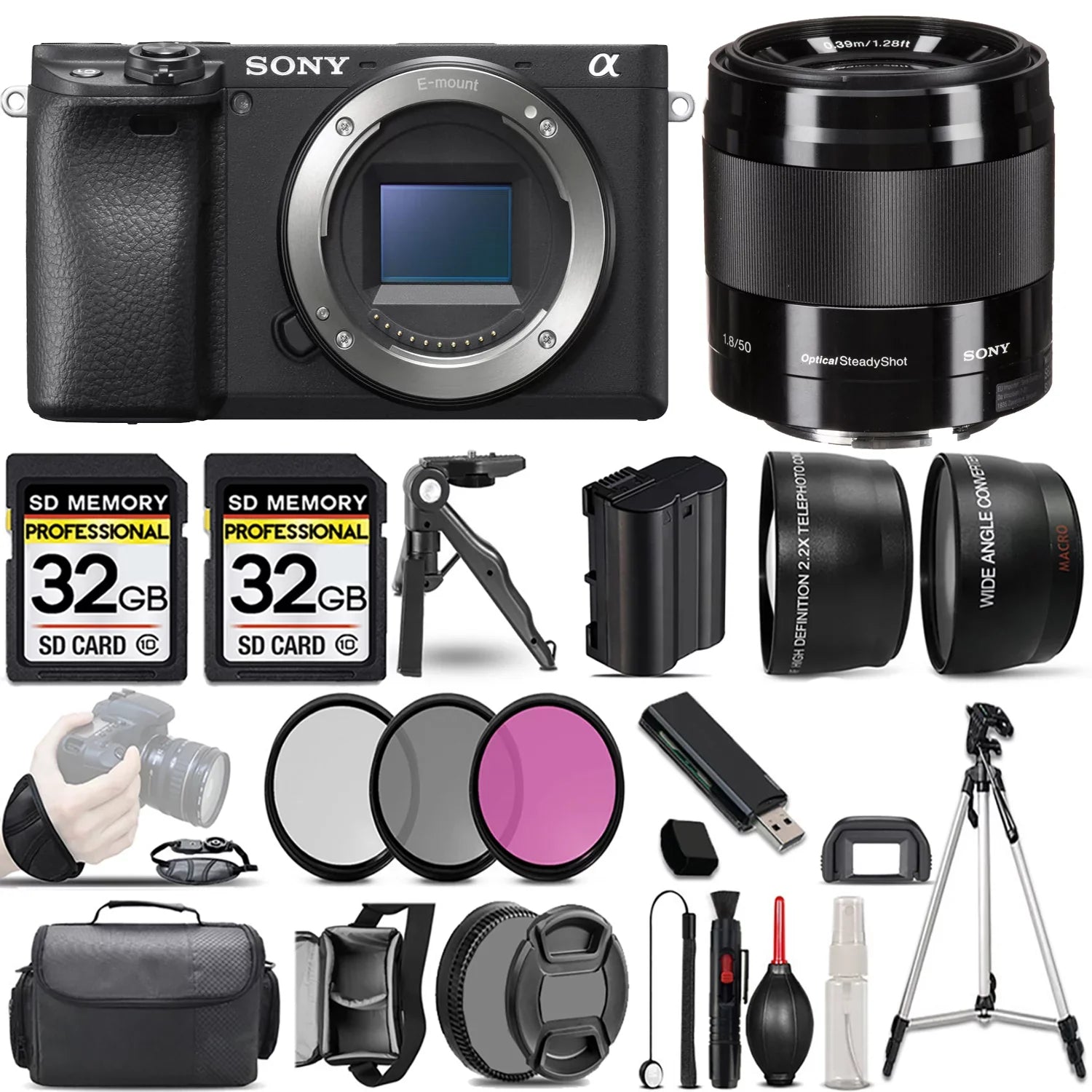 '+3 +64GB Mirrorless Lens PC Camera Filter a6400 (Black) +50mm f/1.8 OSS