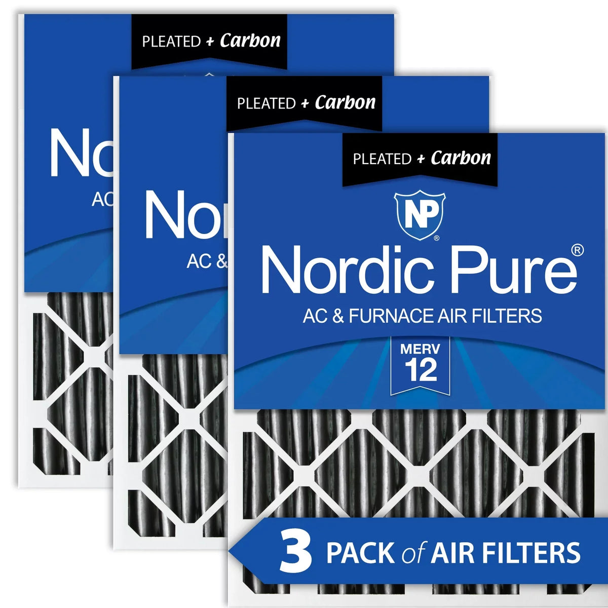 MERV Air Furnace Plus Pack 12 Carbon 3 Pure Nordic Pleated Filters 20x20x2