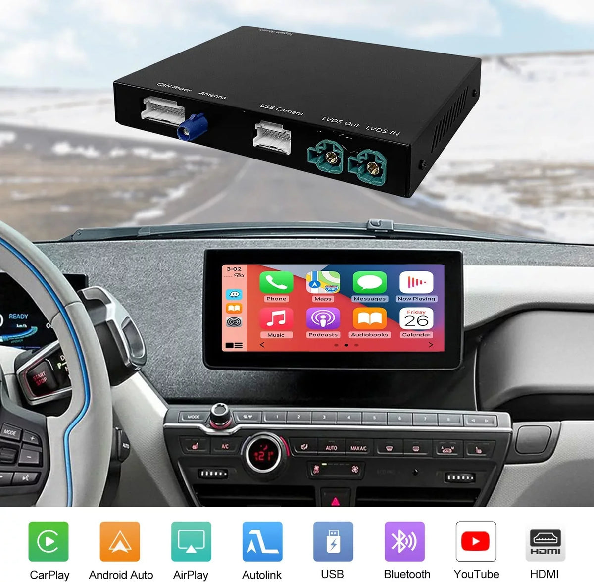 Reverse Support Auto, Wireless Mirrorlink, Kit Original Car Road Control Camera, Retrofit 2012-2017 NBT i3 Carplay Year, Knob Top System I01 for Android Decoder