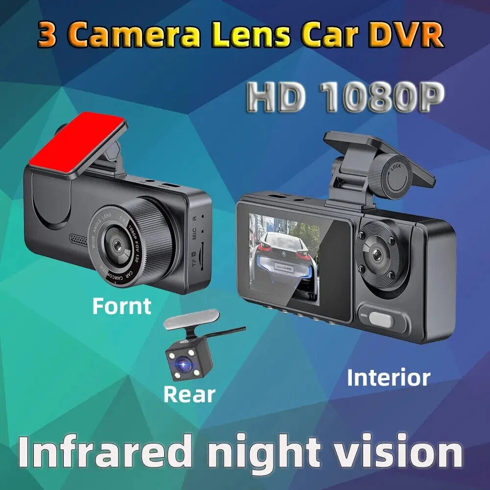 Video Dash HD Camera Recorder G-sensor Car Lens Front/Rear/Inside 1080P Cam G·PEH Dual
