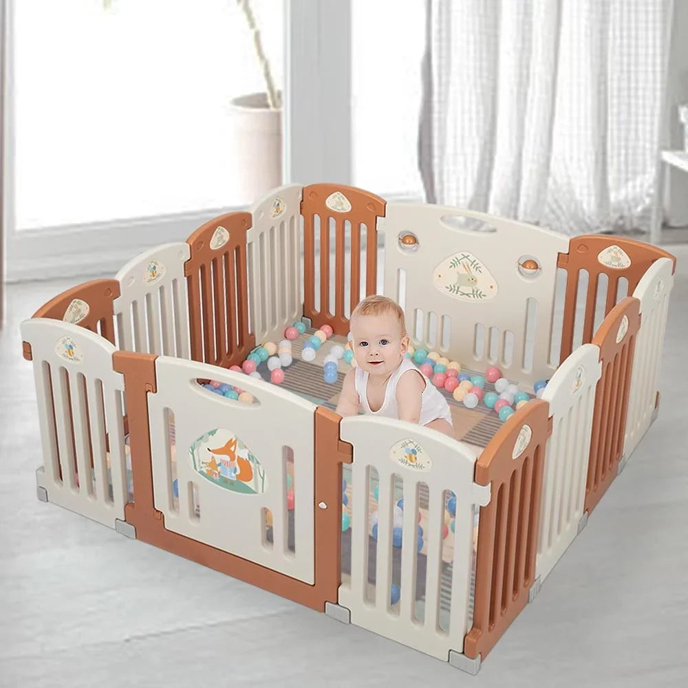 Safety Play 14 Fence Indoor exterior,Yellow Yard Baby Panel UBesGoo Playpen