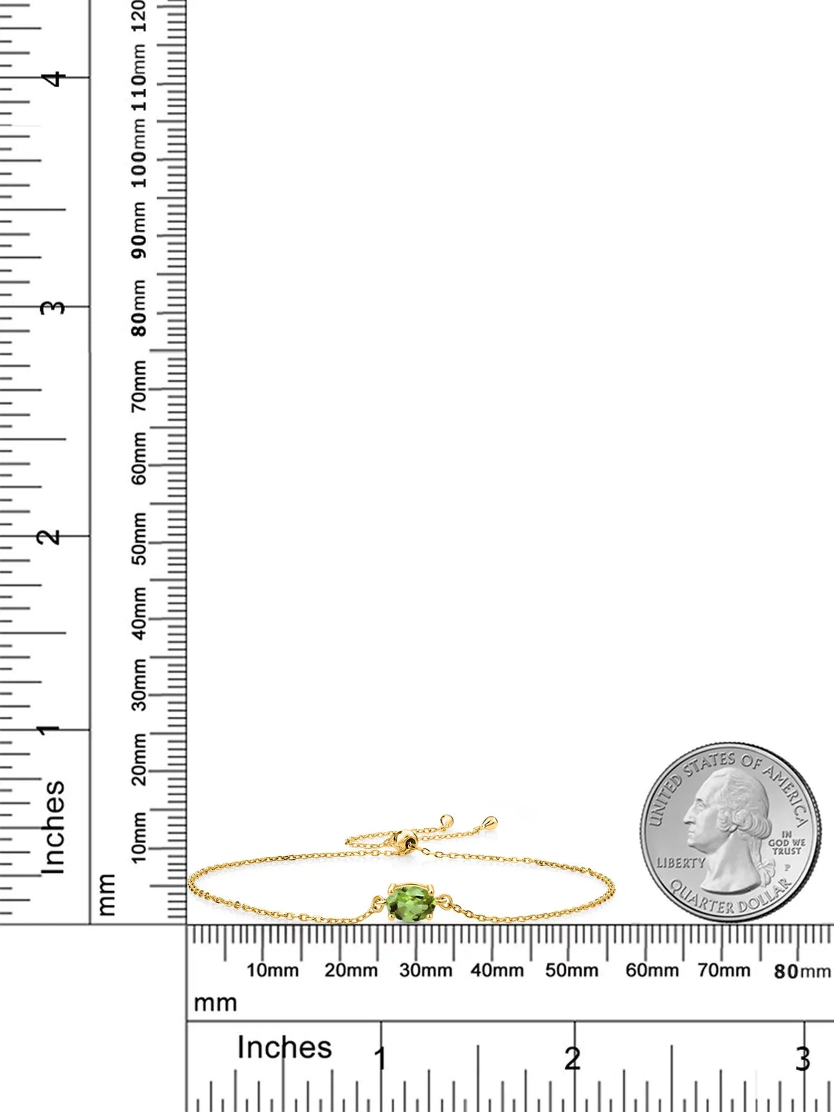 (0.90 Gem Stone 7x5mm) Silver Women Gold Bracelet King 18K Yellow Solitaire Green Plated For Peridot Cttw, Oval Cut