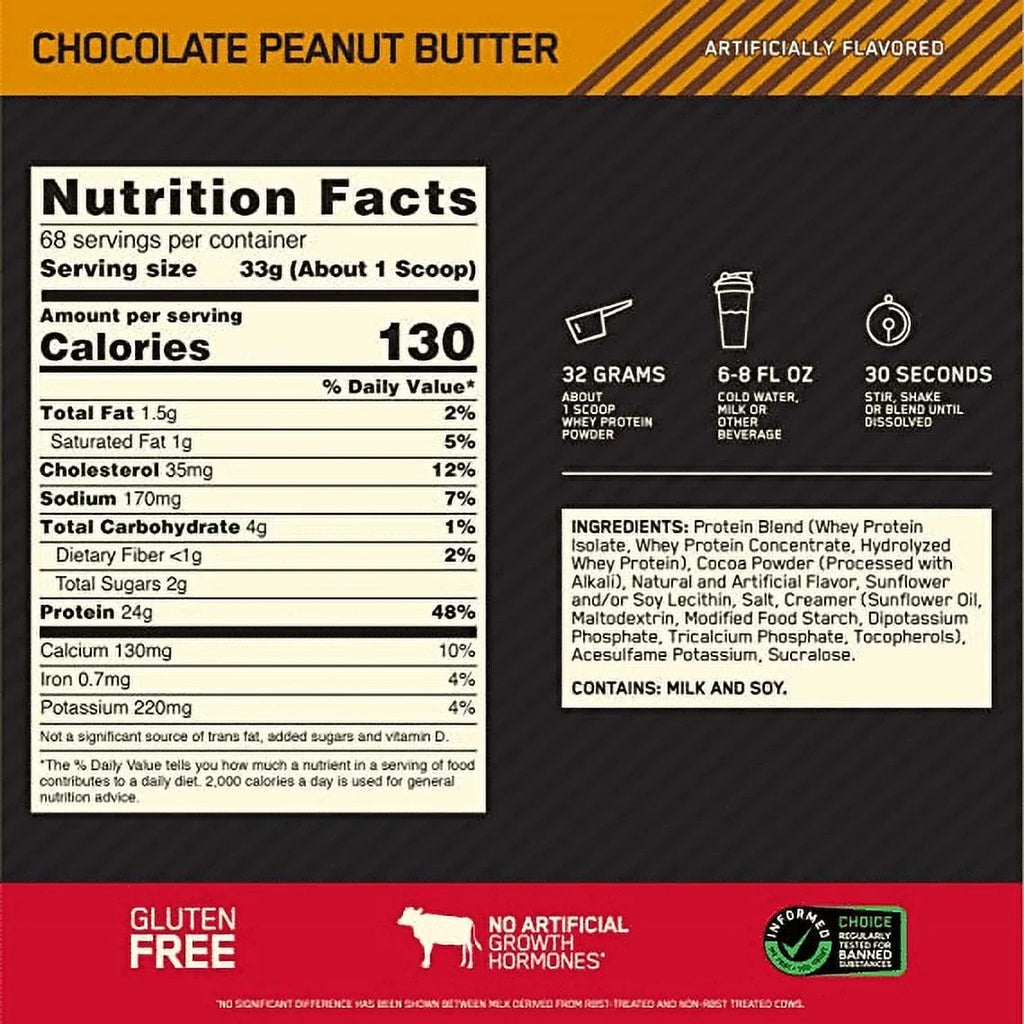 Butter, Gold Protein Peanut lb, 5 Optimum Chocolate Servings Nutrition, 100% 68 Standard Powder, Whey