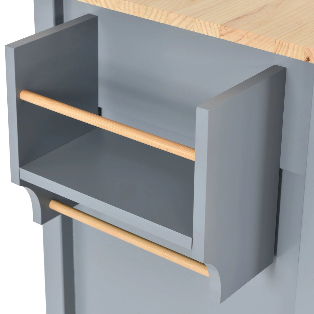 Wood Wheels Granite Grey Cart and Island Top Solid - Blue Kitchen Locking with
