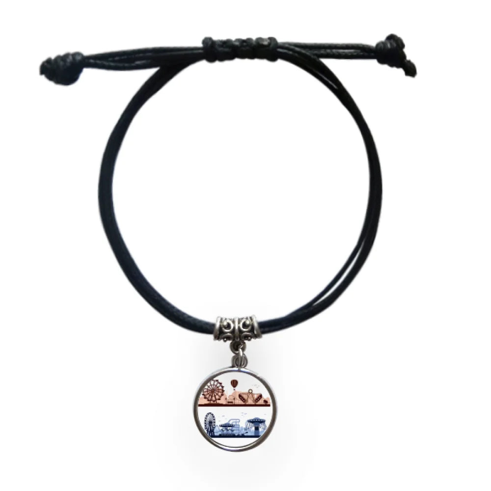 Amusement Outline Facilities Rope Jewelry Leather Black Wristband Park Bracelet