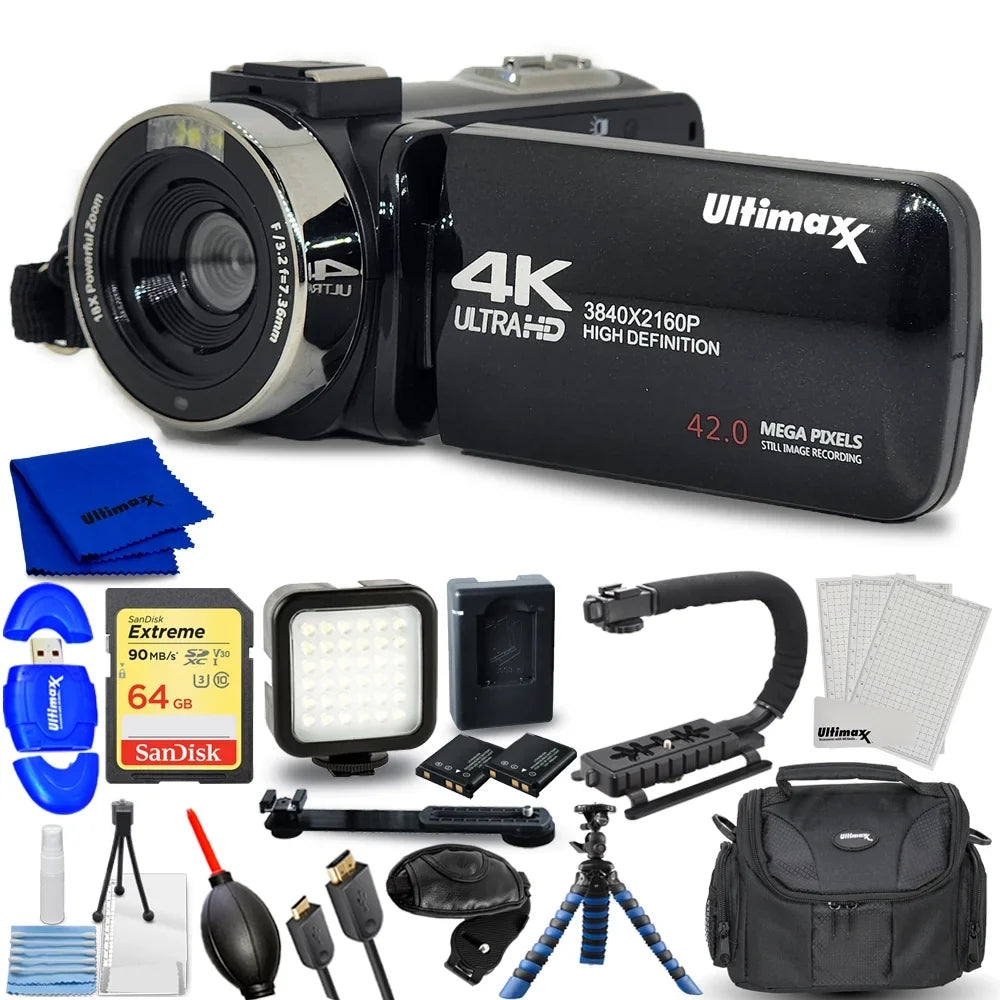 Vlog Ultimaxx Light LED 4K Bundle 42MP Ultra HD with Camera Video Camcorder