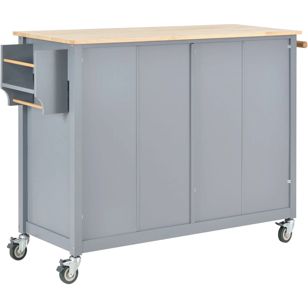 Wood Wheels Granite Grey Cart and Island Top Solid - Blue Kitchen Locking with