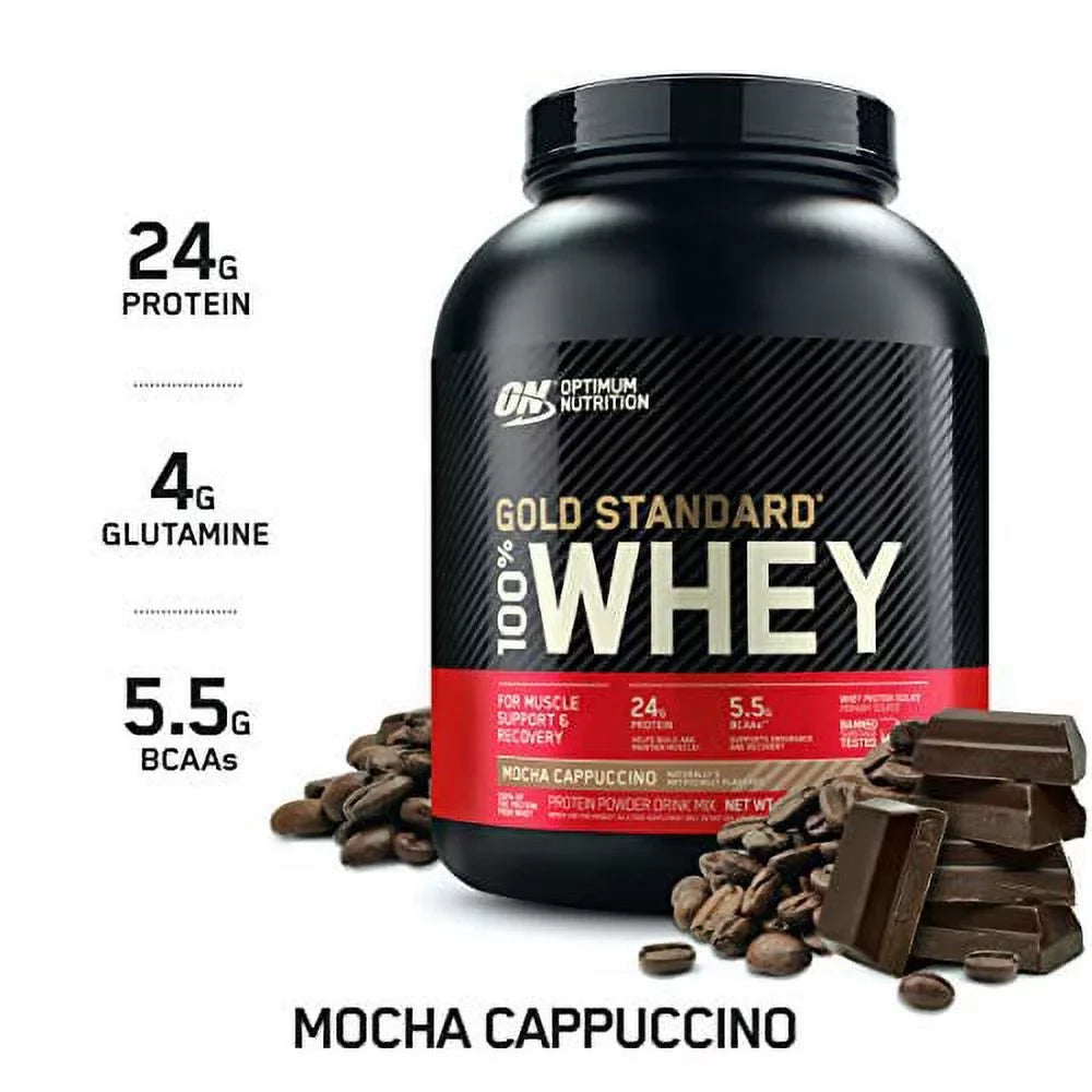 Gold May , Cappuccino, Whey, 100% Powder(Packaging Standard Pound Oz 5 80 Vary), Optimum Nutrition Protein Mocha