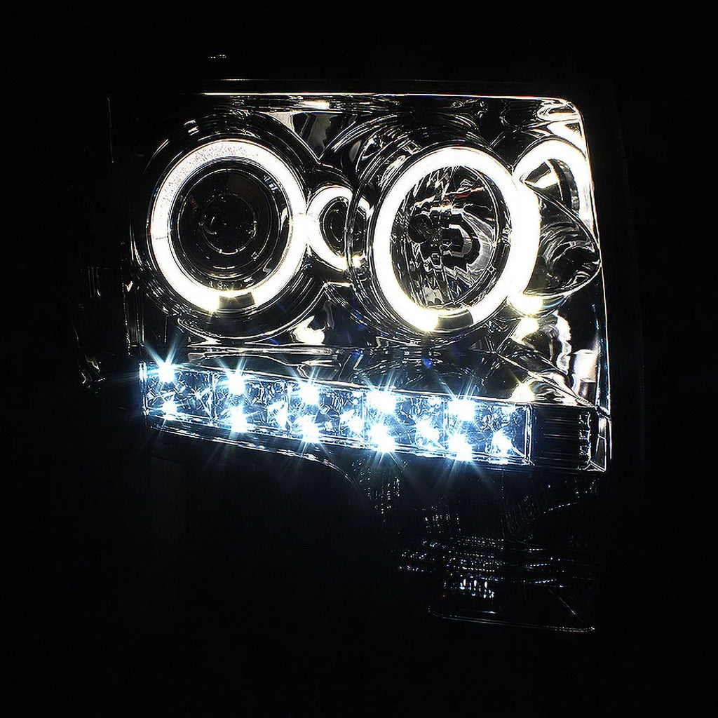 Bar] Black LED Dual Tail F150 AKKON F-150 Lamp Smoked + Smoke Halo Fits [C-Light - 2009-2014 Headlights Projector Combo