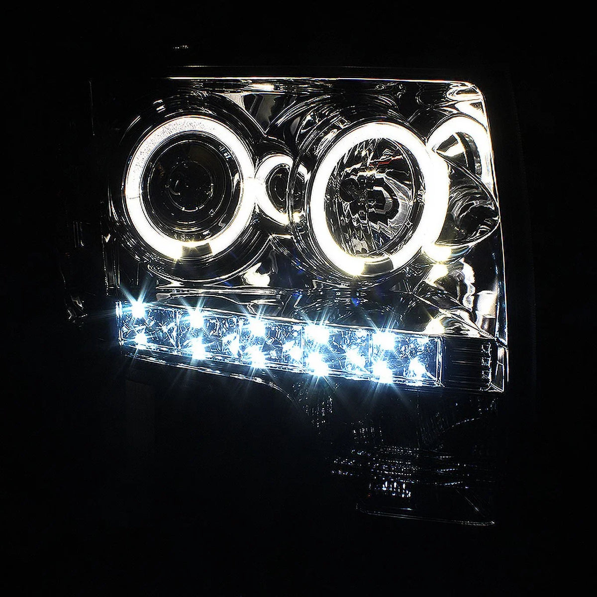 Bar] Black LED Dual Tail F150 AKKON F-150 Lamp Smoked + Smoke Halo Fits [C-Light - 2009-2014 Headlights Projector Combo