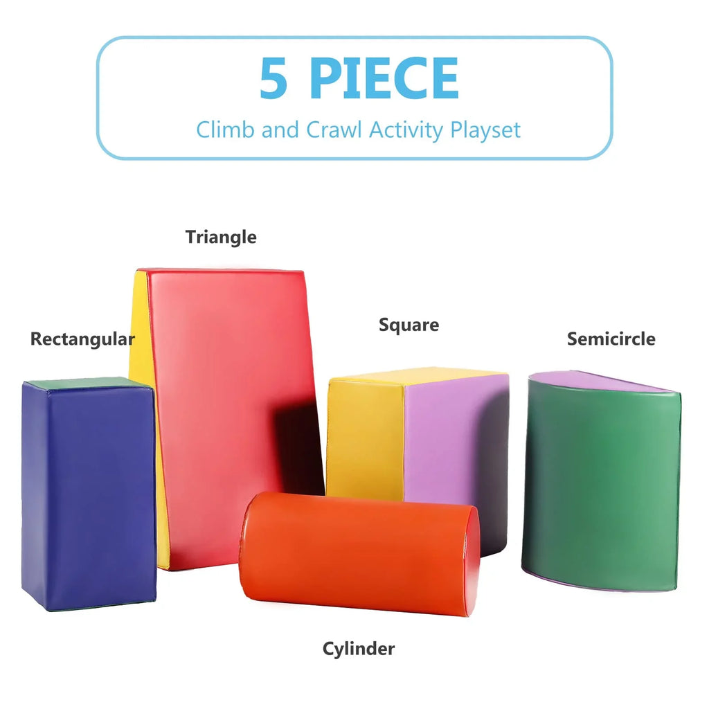 Yellow Climb Toddler, and Toy AILEEKISS 5Pcs Baby Blocks & for Indoor, Foam Crawl Climb Red Soft Set